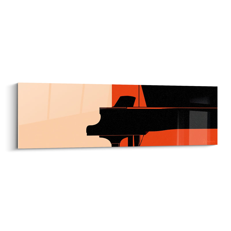 Tableau Musique noir et beige piano à queue silhouette - Ombre géométrique murale - Edition Musique