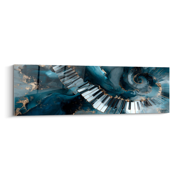 Cuadro Música Teclado Azul Marino y Dorado en Espiral - Vórtice de Teclas - Edición Música