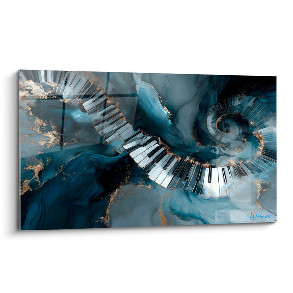 Cuadro Música azul marino y dorado, teclas en espiral - Concha de nácar - Edición Música
