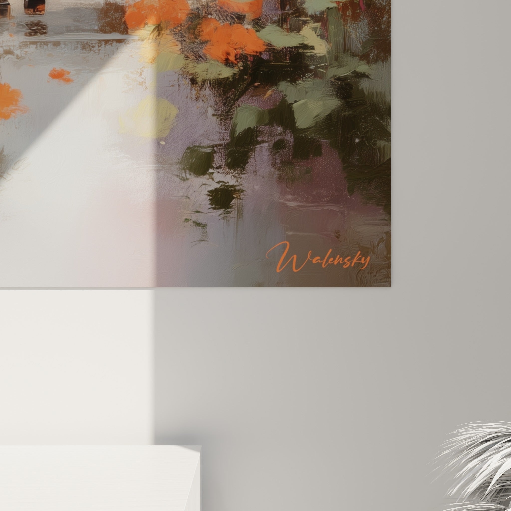Empâtements orangés et reflets noirs laqués révèlent la matière picturale de ce piano Musique de près
