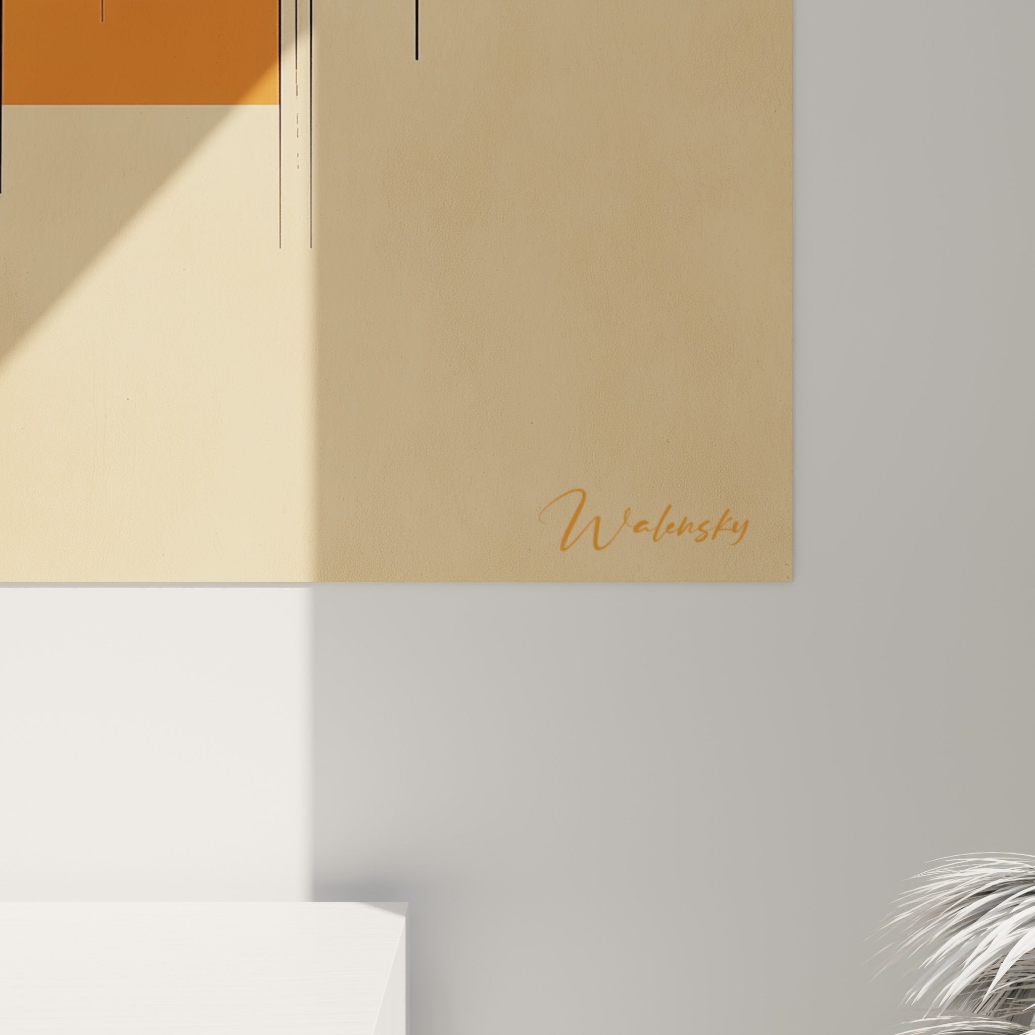 Détail des empâtements noirs et du dégradé orange sable révélant la texture picturale de l'œuvre musicale