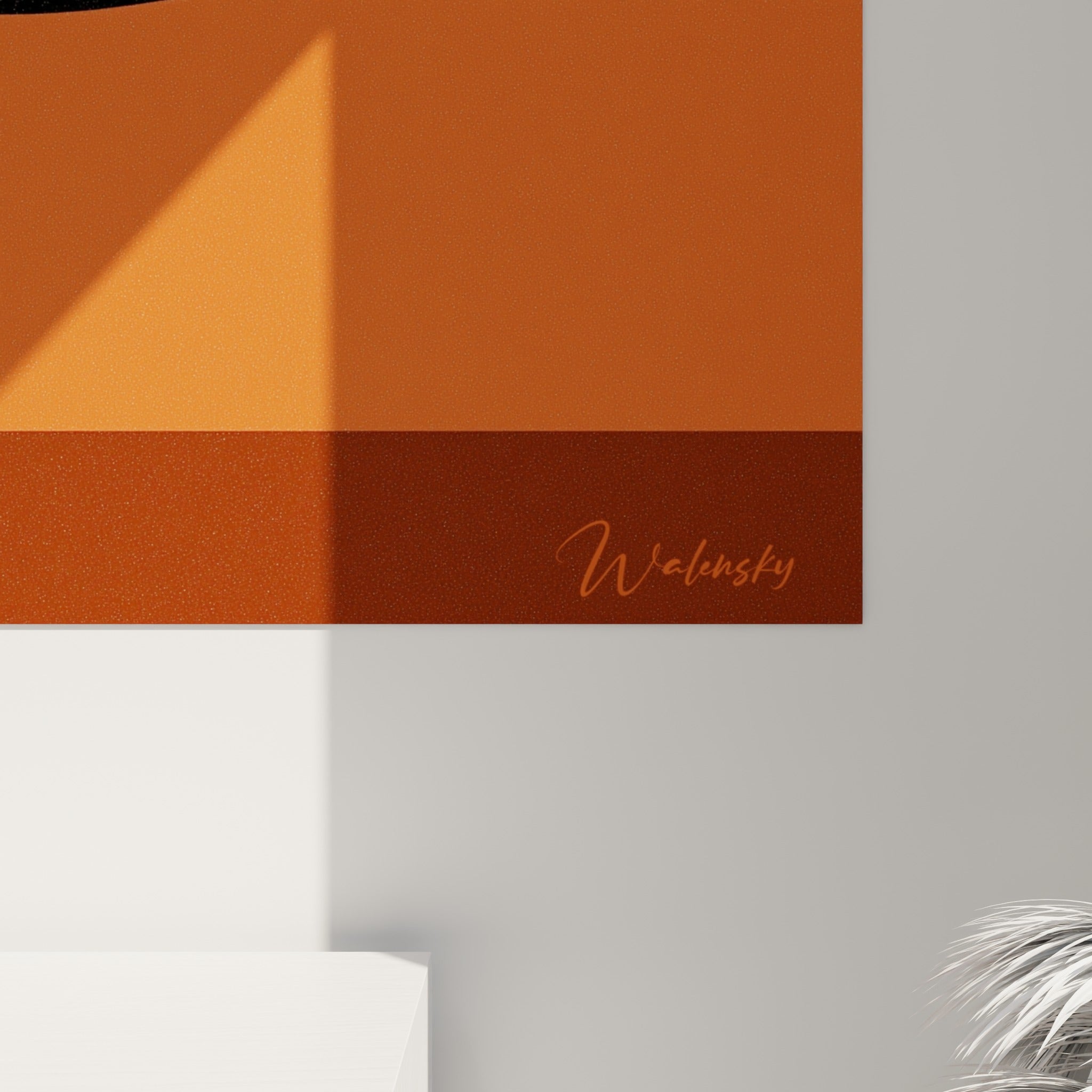 Grain texturé du noir profond côtoyant les nuances terracotta et rouille, révélant la matière de l'impression