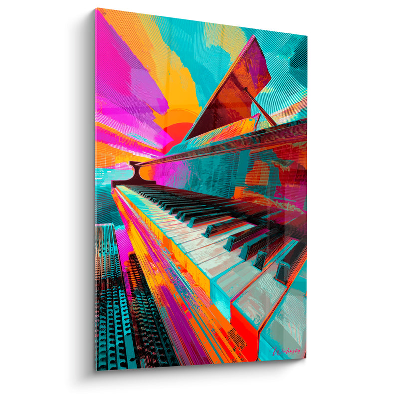 Tableau Musique piano turquoise magenta rayons solaires - Éveil des sens - Edition Musique