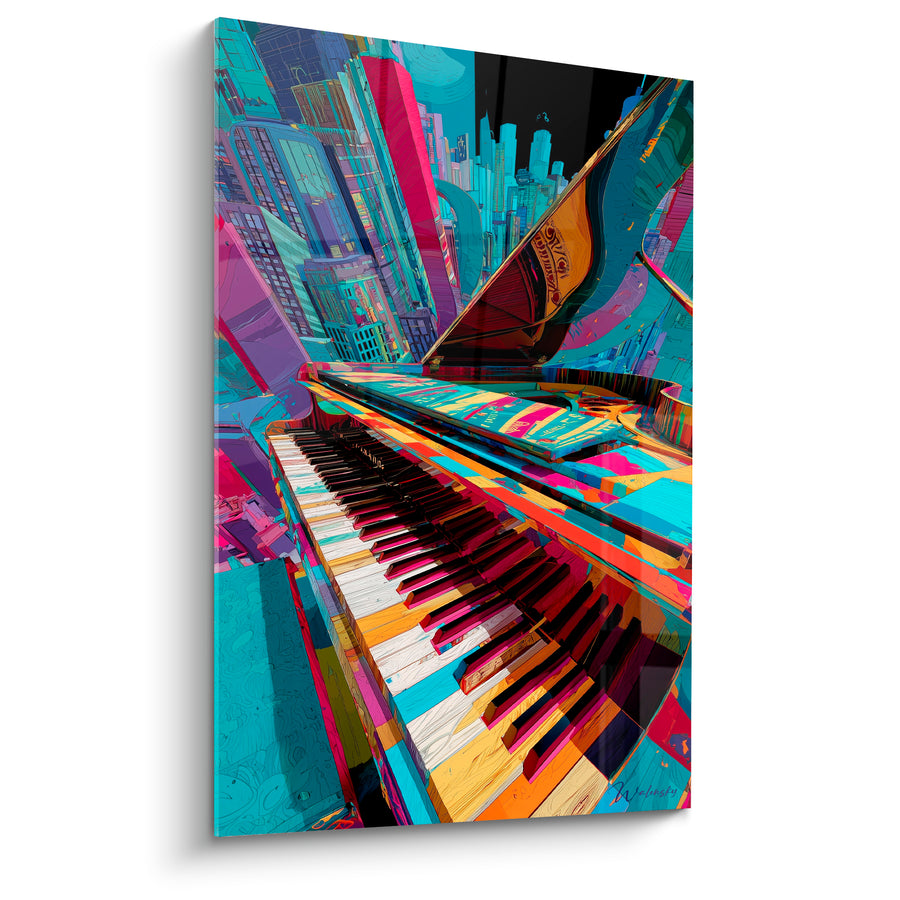 Tableau Musique piano turquoise et magenta urbain - Symphonie citadine - Edition Musique