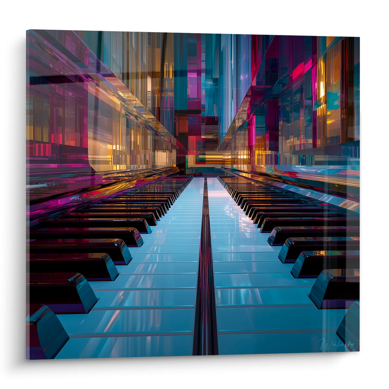 Tableau Musique clavier violet doré perspective infinie - Fuite harmonique - Edition Musique