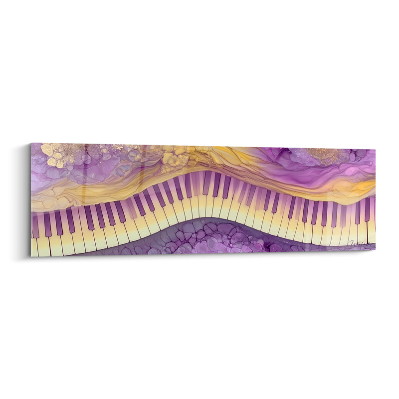 Tableau Musique clavier violet et jaune doré marbré - Encre alcool dorée - Edition Musique