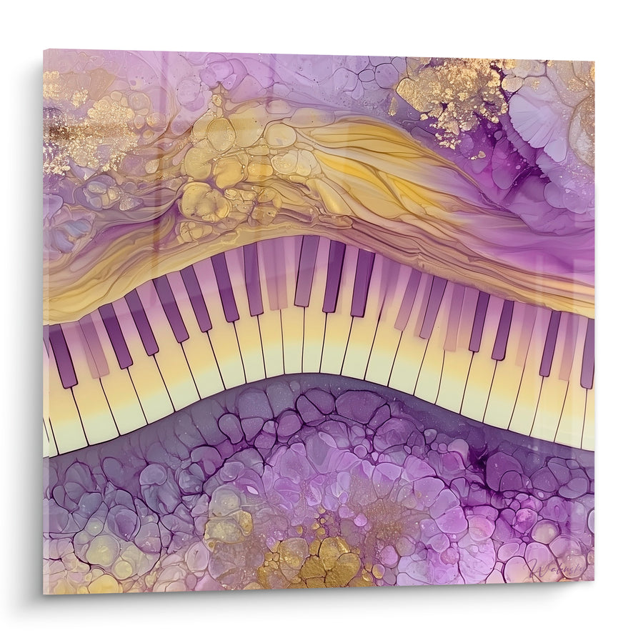 Tableau Musique clavier de piano violet et doré ondulant - Vague harmonique - Edition Musique