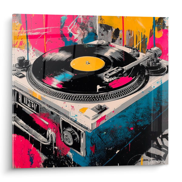 Cuadro Música rosa y amarillo platino vinilo - Salpicaduras pop art - Edición Música