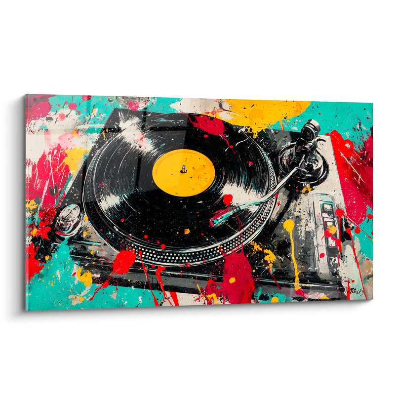 Tableau Musique noir et turquoise platine vinyle - Bras de lecture - Edition Musique