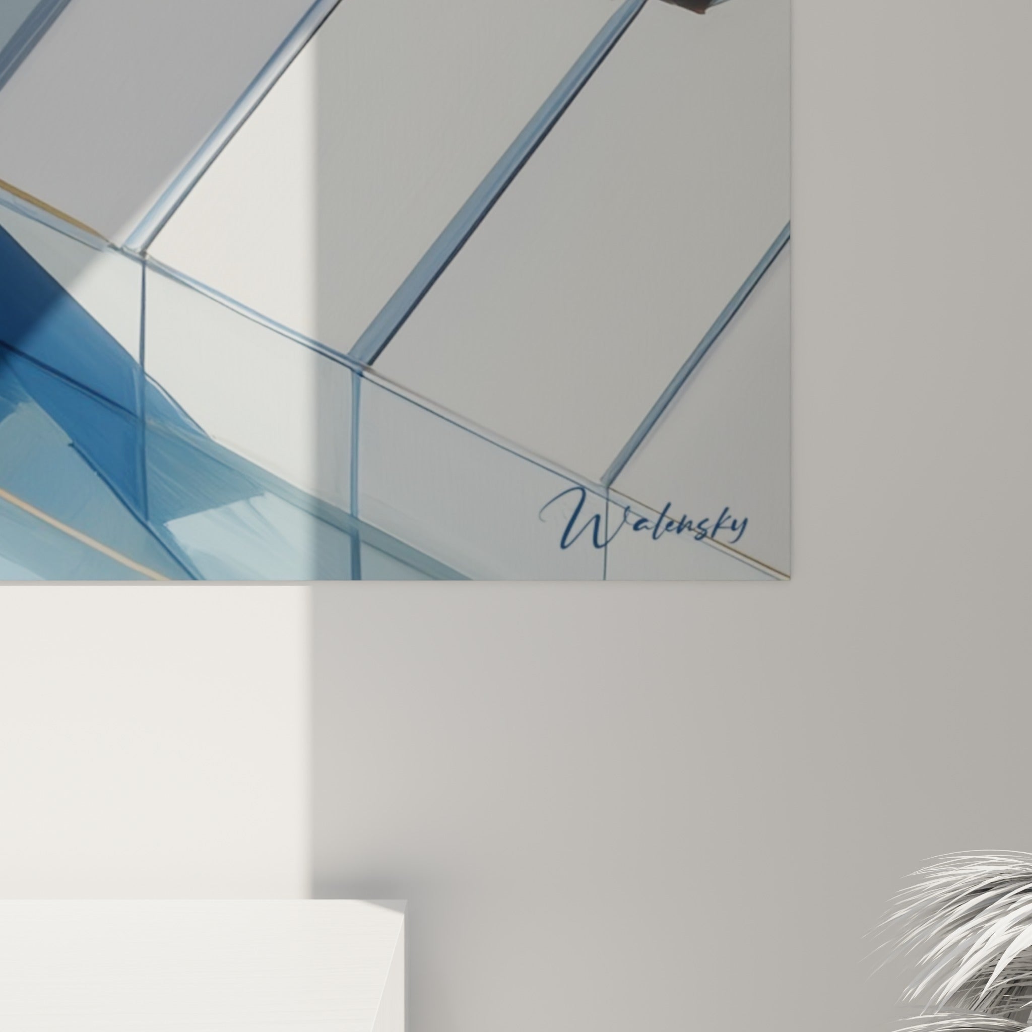 Reflets dorés et bruns sur surface vitrée bleu marine, matière lisse et empâtements subtils de la toile