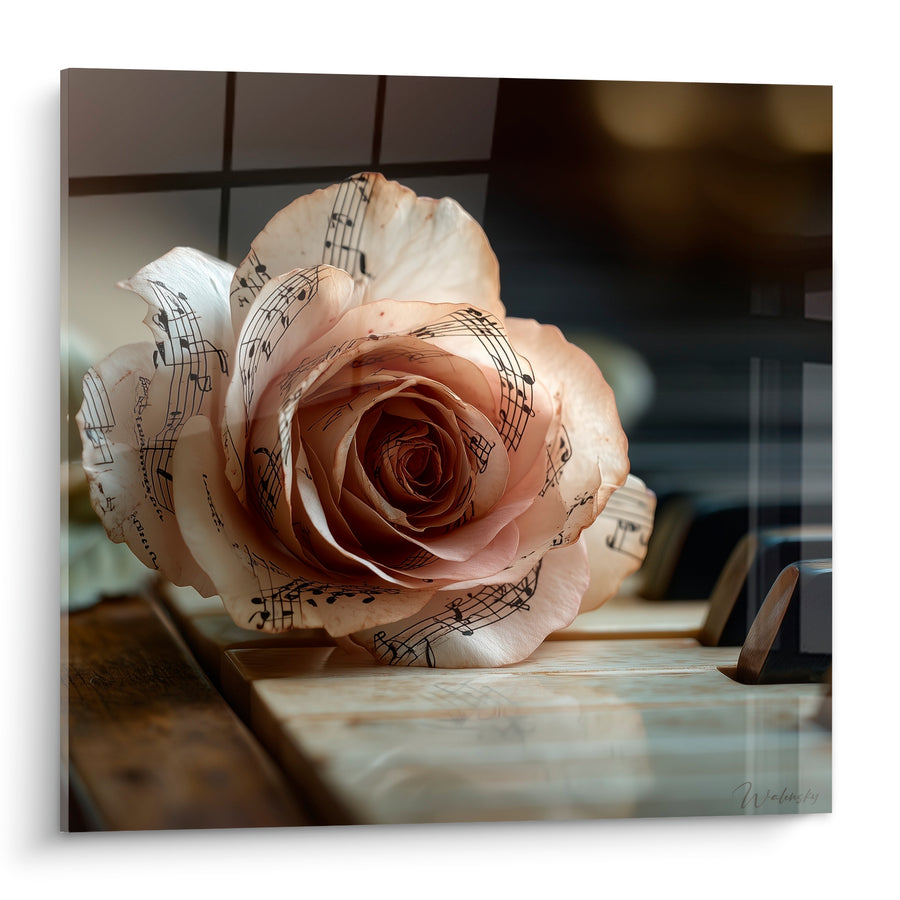 Tableau Musique rose ivoire partitions sur piano - Sérénade silencieuse - Edition Musique
