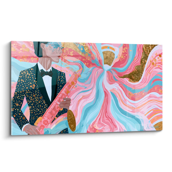 Painting Musician Saxophonist Bow Tie Pink Blue Whirlwind - Breath of Color - Music Edition