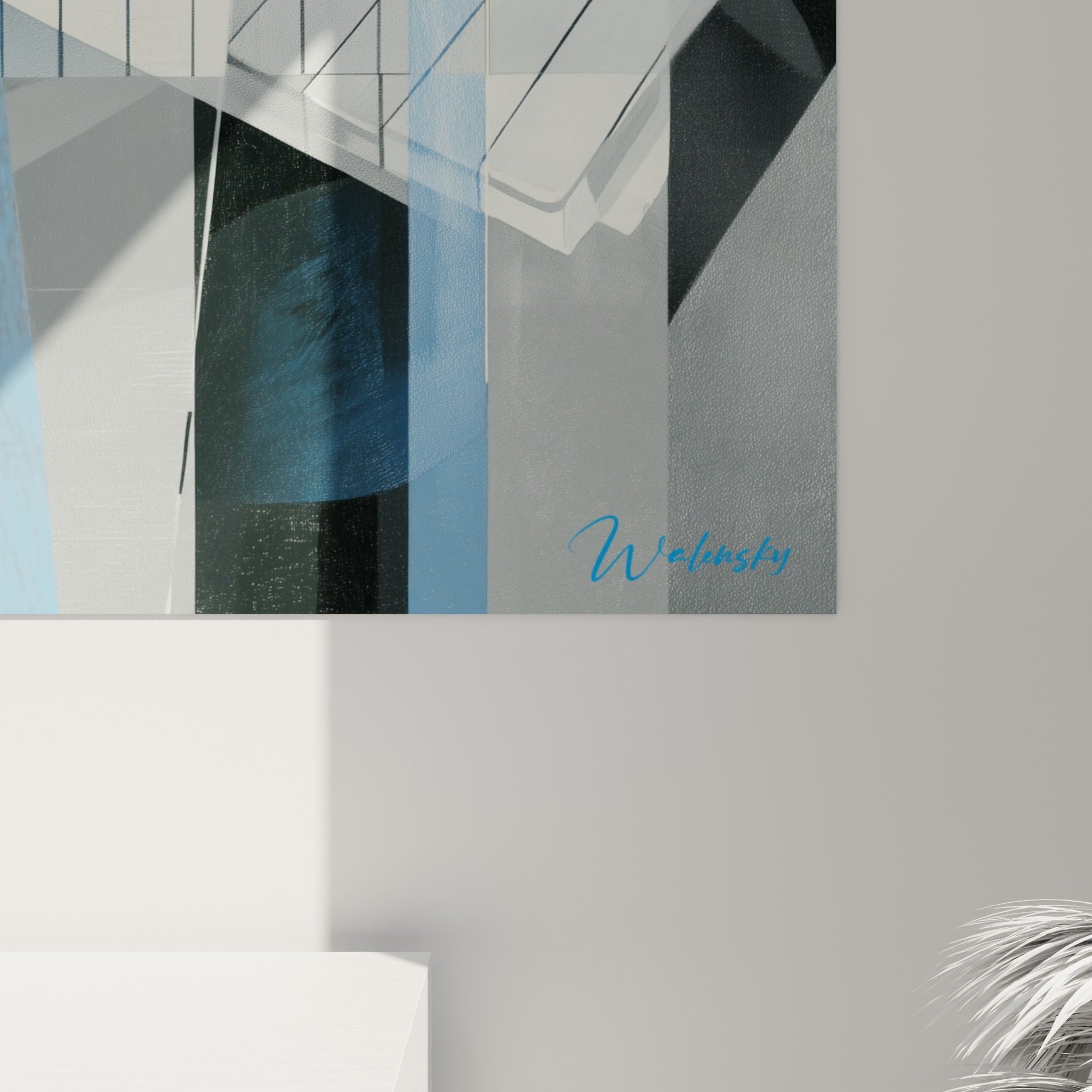 Empâtements de peinture révélant les nuances de gris perle et de bleu marine sur les touches du clavier fragmenté