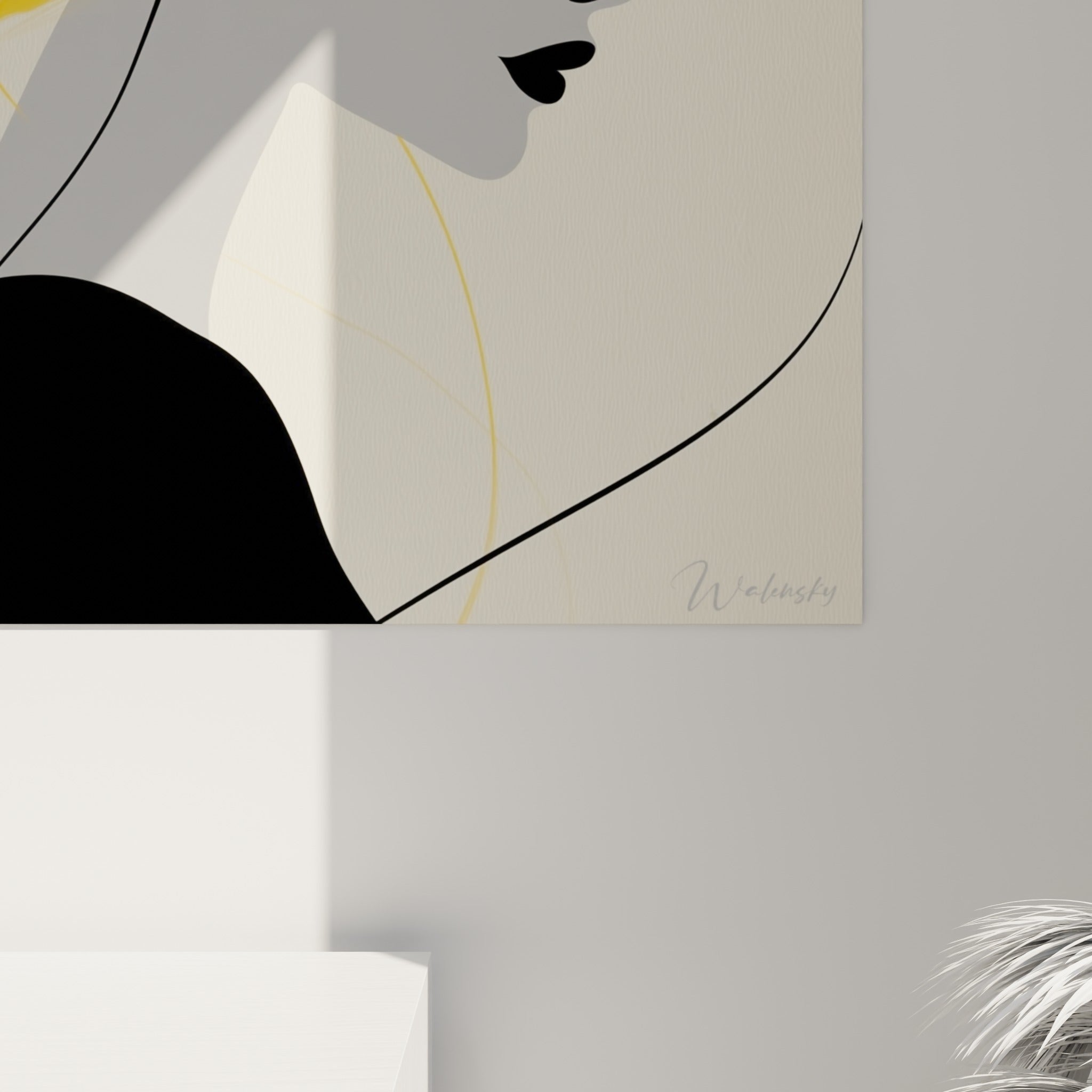 Grain de l'impression révélant les coulures noires et jaunes qui composent la chevelure éclaboussée de l'œuvre.
