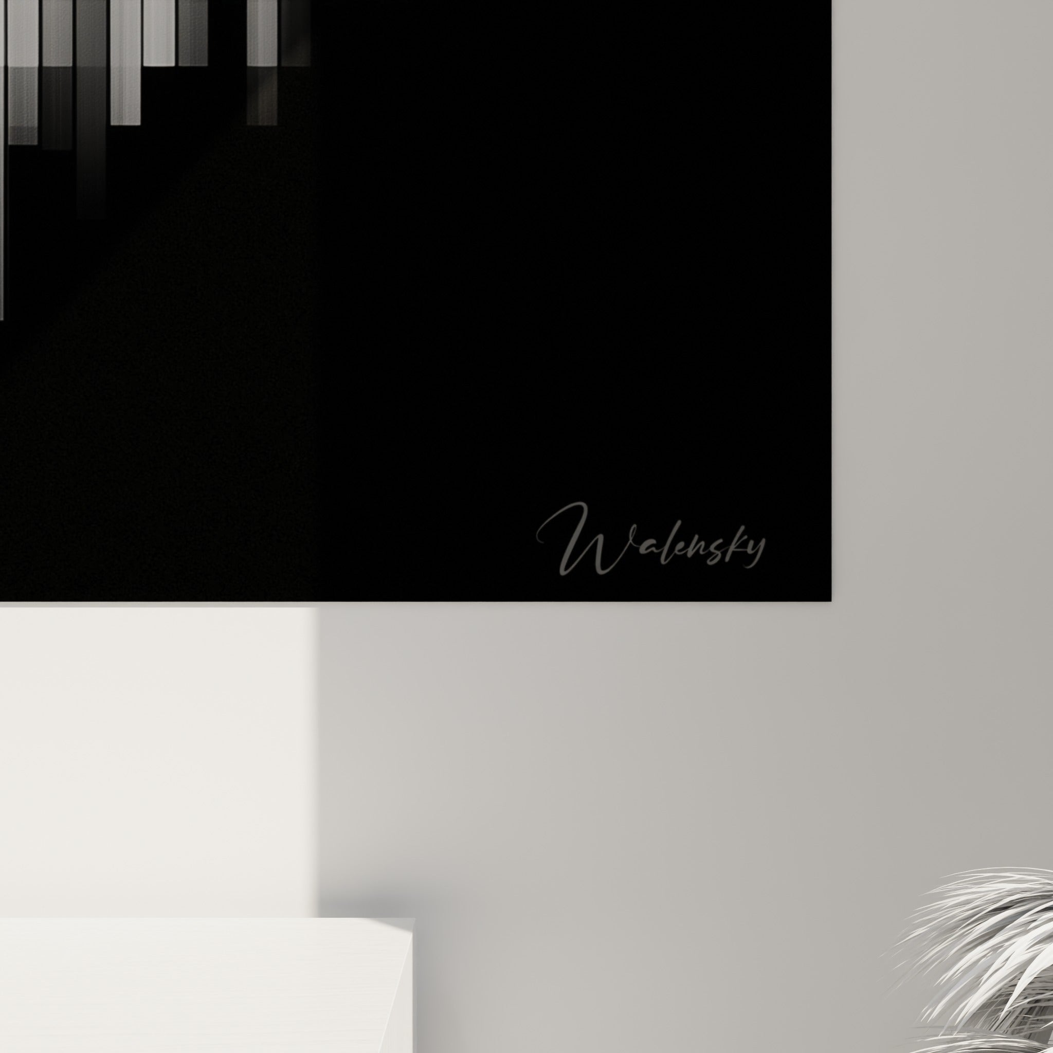 Grain de l'impression révélant les nuances de gris et le blanc lumineux des touches de piano étirées