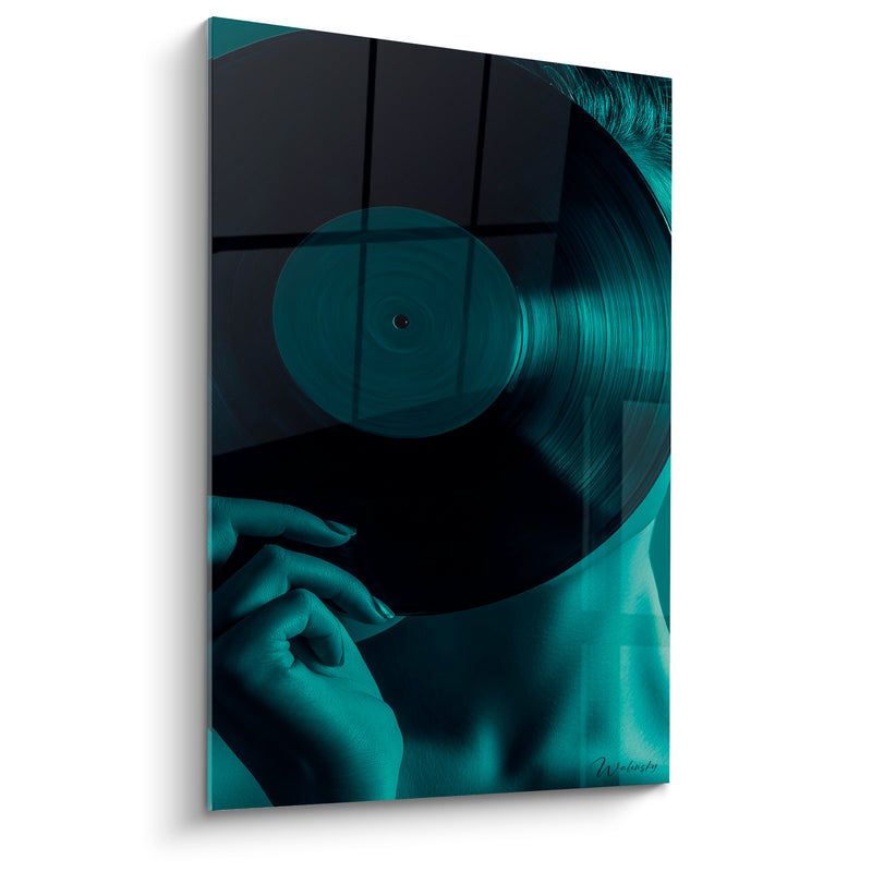 Tableau Musique noir et bleu sarcelle vinyle - Rituel du vinyle - Edition Musique