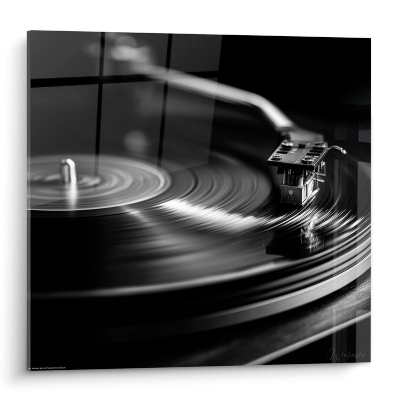 Tableau Musique platine vinyle noir argenté - Sillon en mouvement - Edition Musique