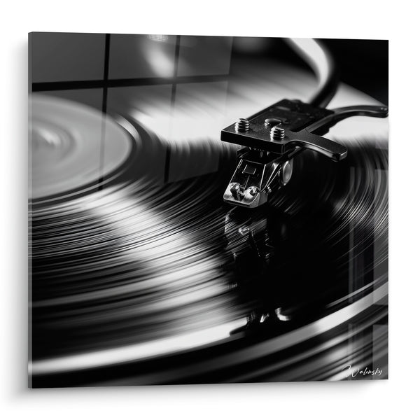 Cuadro Música negro y gris platino vinilo - Celda y brazo de lectura - Edición Música