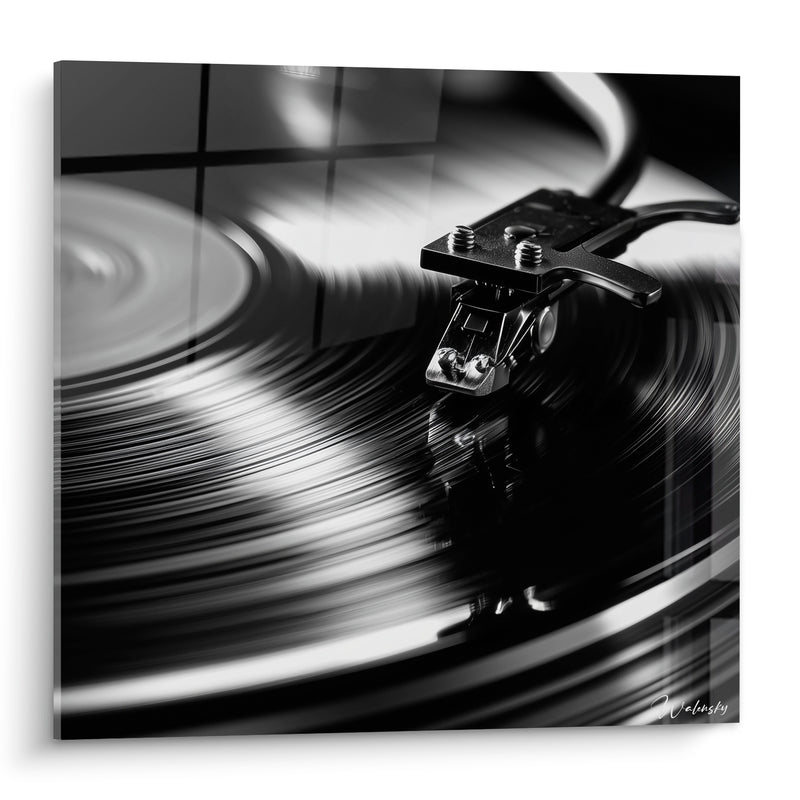 Tableau Musique noir et gris platine vinyle - Cellule et bras de lecture - Edition Musique