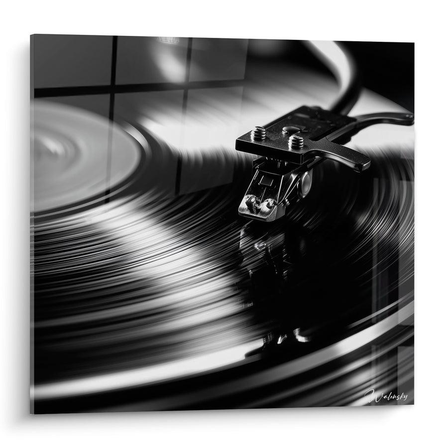Tableau Musique noir et gris platine vinyle - Cellule et bras de lecture - Edition Musique