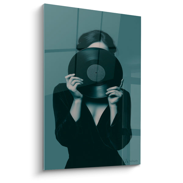 Gemälde Musik blau Schiefer Vinyl schwarz versteckt - Stille Zuhörer - Musik Edition