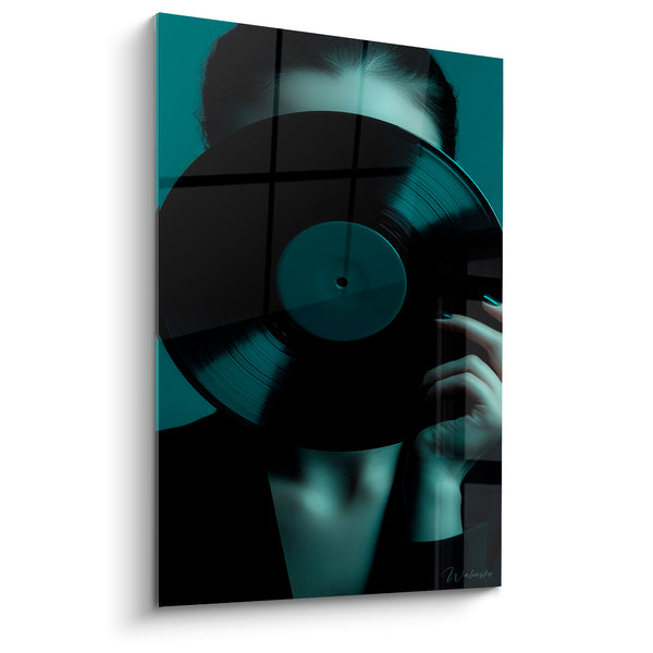 Music Painting Black Teal Vinyl Record Masking Face - Turquoise Nail Polish - Music Edition