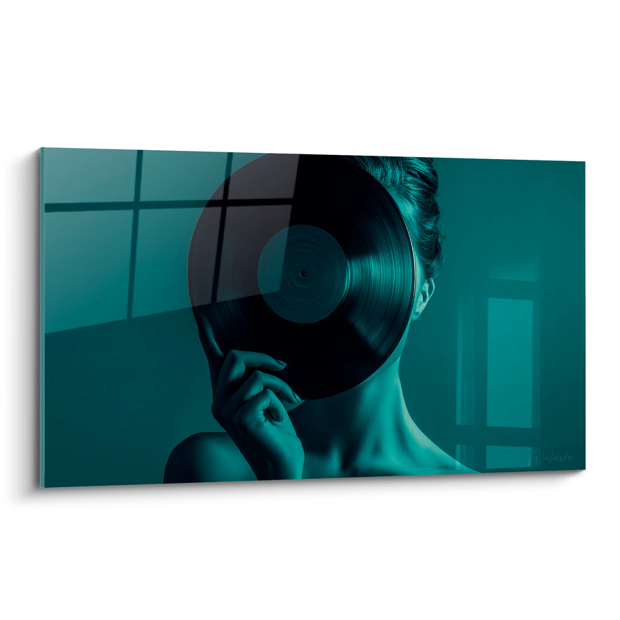 Tableau Musique bleu sarcelle et noir vinyle dissimulé - Mystère silencieux - Edition Musique