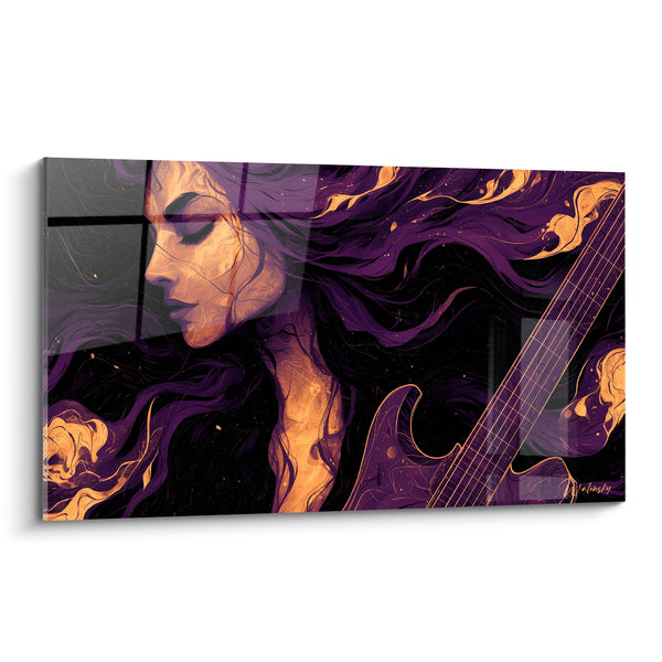 Purple and Gold Music Painting Swirling Hair - Musician's Face - Music Edition