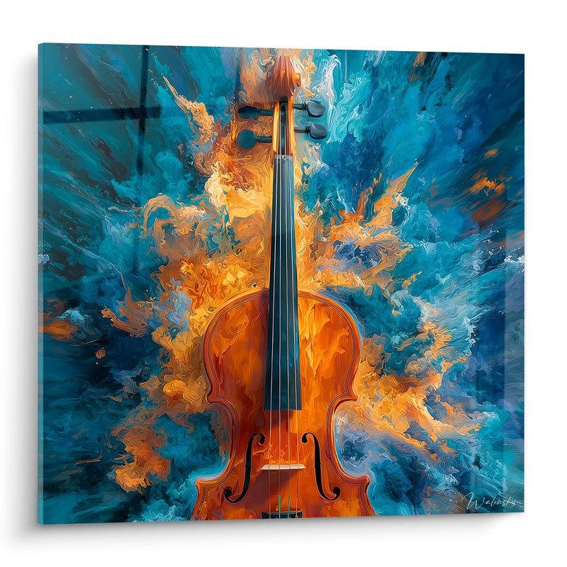Tableau Musique violon ambre et bleu explosion picturale - Chevilles et volutes - Edition Musique