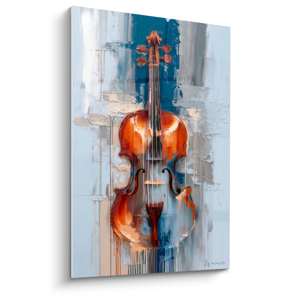 Cuadro Música Violín Marrón Azul Pizarra Flujos Verticales - Clavos y Volutas - Edición Música
