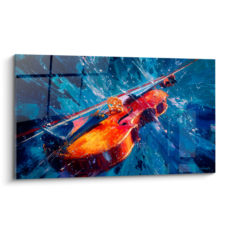 Tableau Musique violon orange et bleu éclaboussures blanches - Chevalet lumineux - Edition Musique