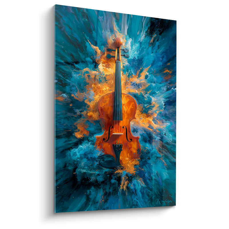Tableau Musique violon ambre et bleu tourbillon lumineux - Nuage céleste - Edition Musique