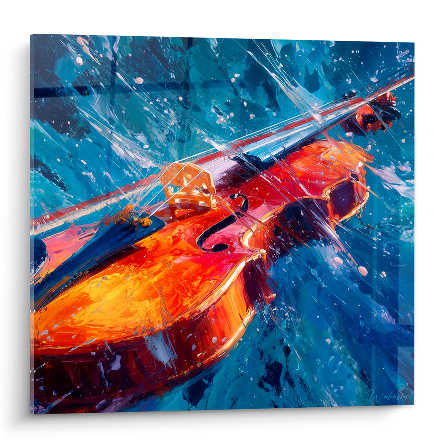 Tableau Musique violon ambre et bleu turquoise éclaboussé - Vibration musicale - Edition Musique