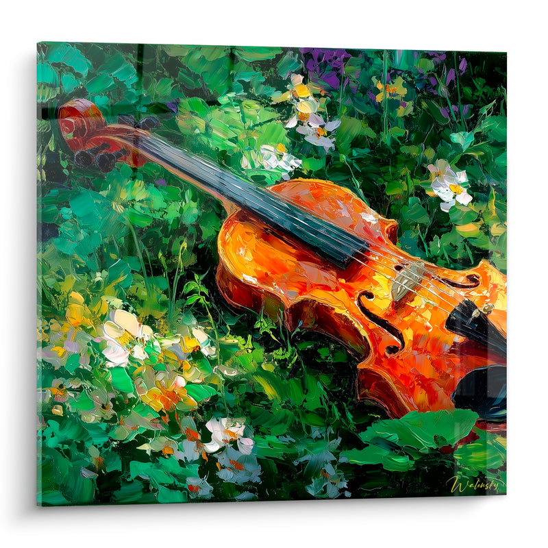 Tableau Musique violon ambré vert émeraude fleuri - Mélodie oubliée - Edition Musique