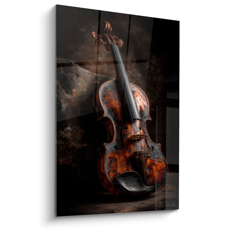 Tableau Musique violon ambré et noir patiné - Mémoire silencieuse - Edition Musique