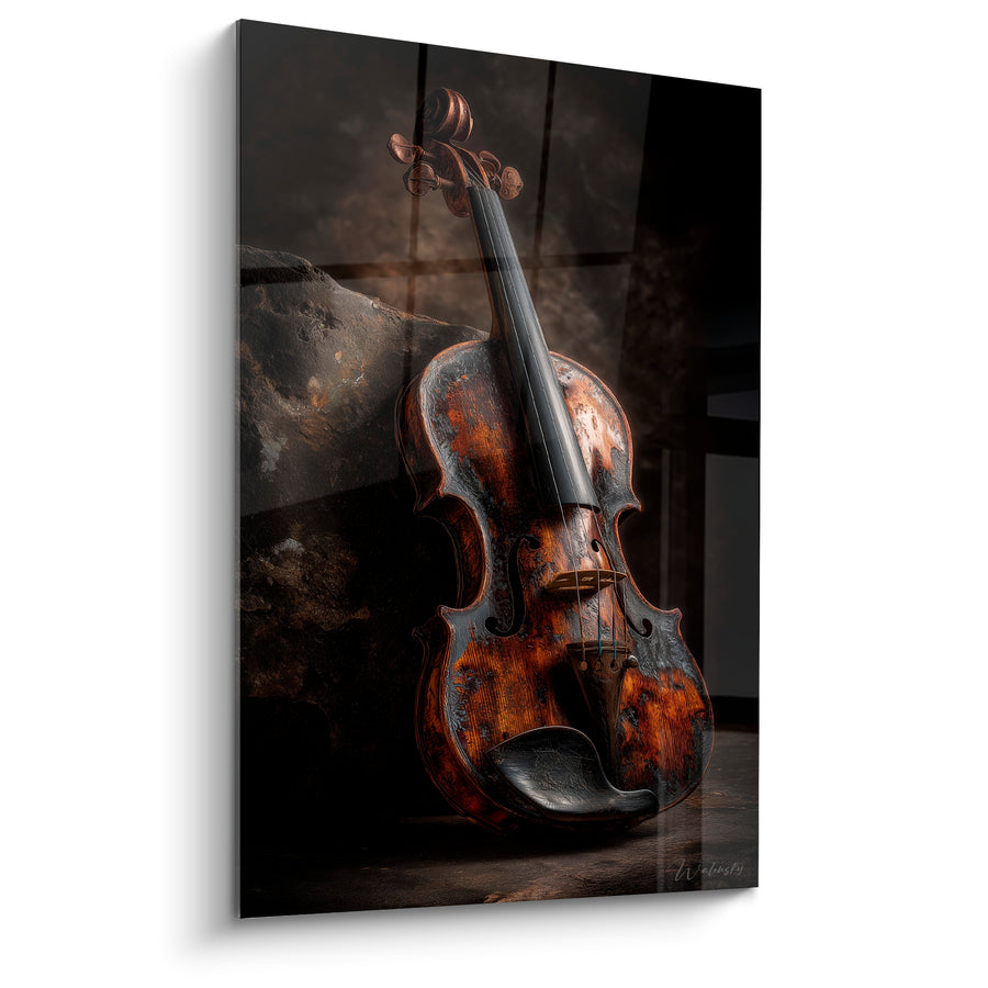 Tableau Musique violon ambré et noir patiné - Mémoire silencieuse - Edition Musique