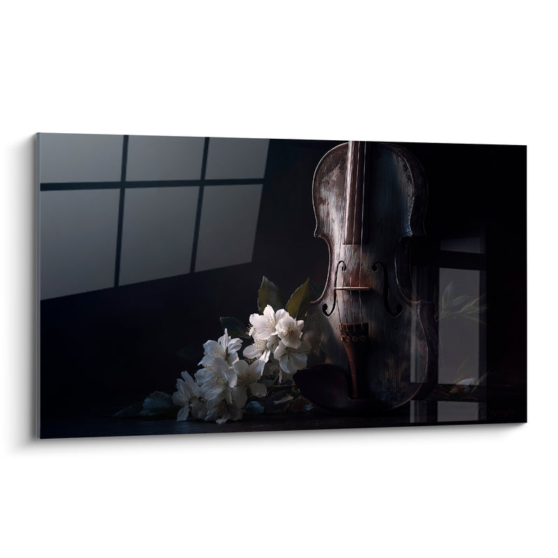 Tableau Musique brun sombre gris ombre fenêtre croisée - Reflet vitré - Edition Musique