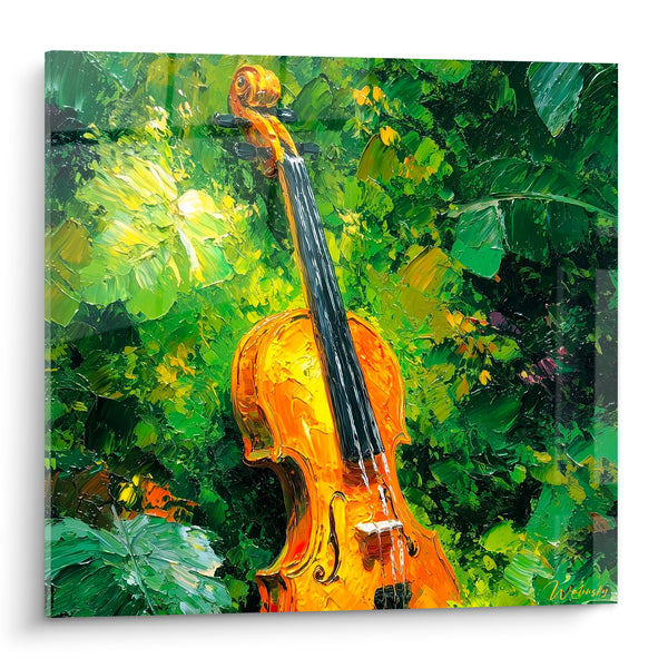 Cuadro Música violín dorado follaje verde - Melodía salvaje - Edición Música