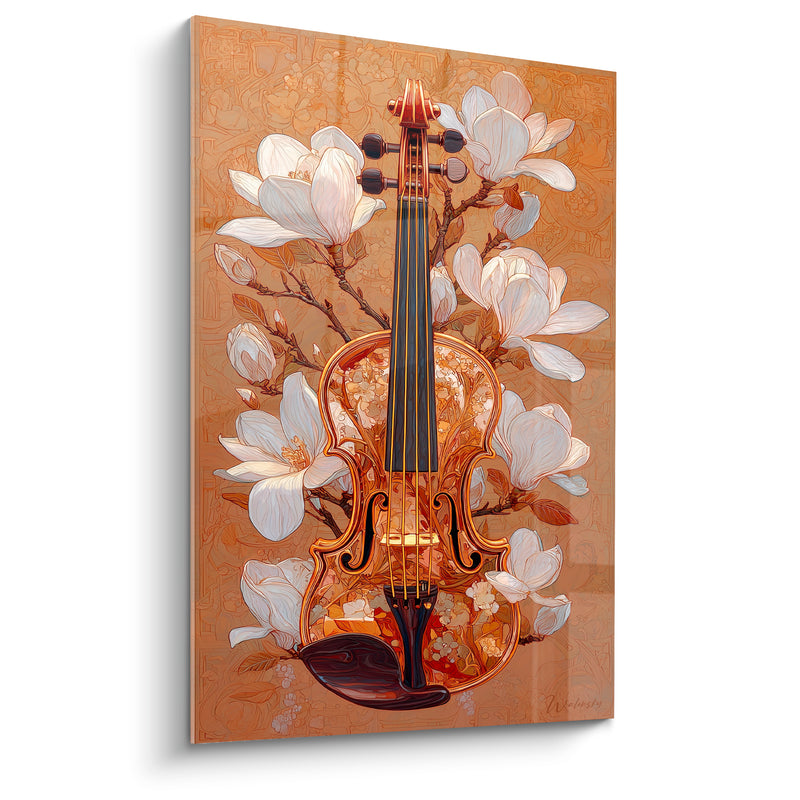 Tableau Musique violon doré magnolias blancs - Éveil printanier - Edition Musique