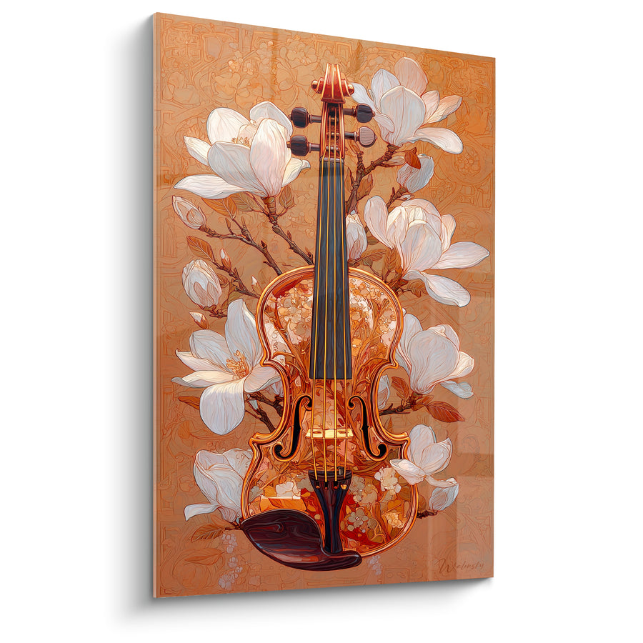 Tableau Musique violon doré magnolias blancs - Éveil printanier - Edition Musique
