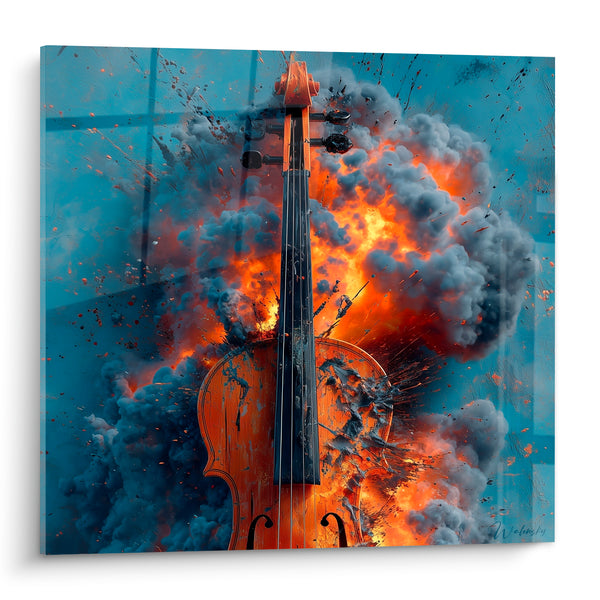 Violin Music Amber and Blue Explosion Painting - Smoke Cloud - Music Edition