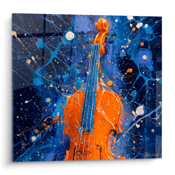Violin Music Painting Orange Blue Navy Splatter - Nocturnal Vibration - Music Edition