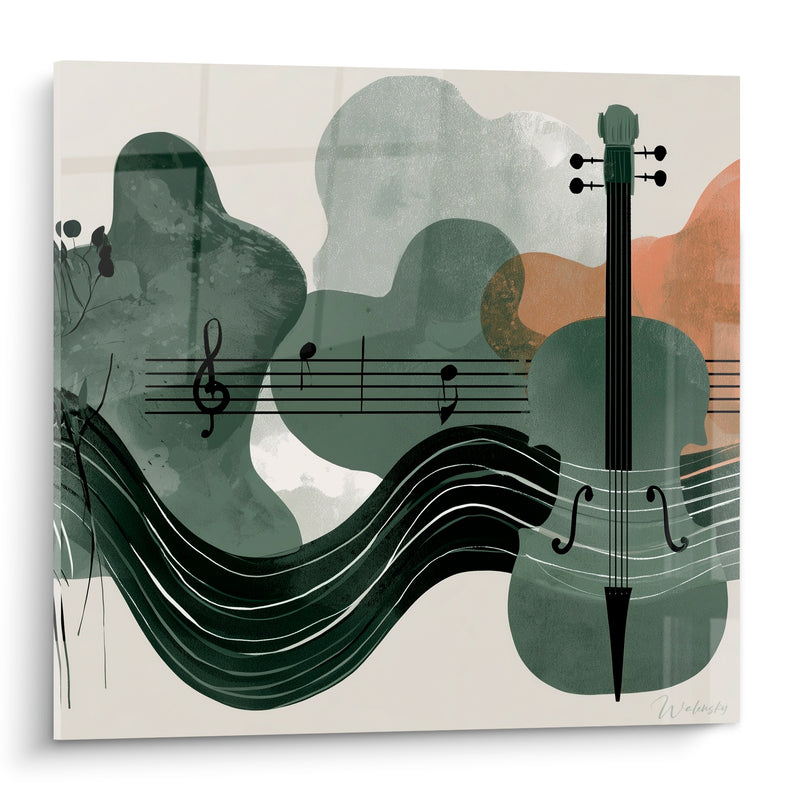 Tableau Musique vert sauge et orange clé de sol - Ruban ondulant - Edition Musique