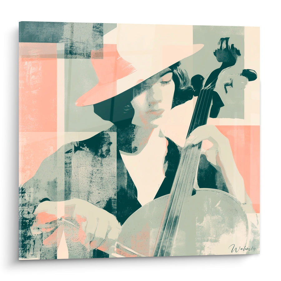 Tableau Musique pêche et vert violoncelliste chapeau large - Chapeau à larges bords - Edition Musique