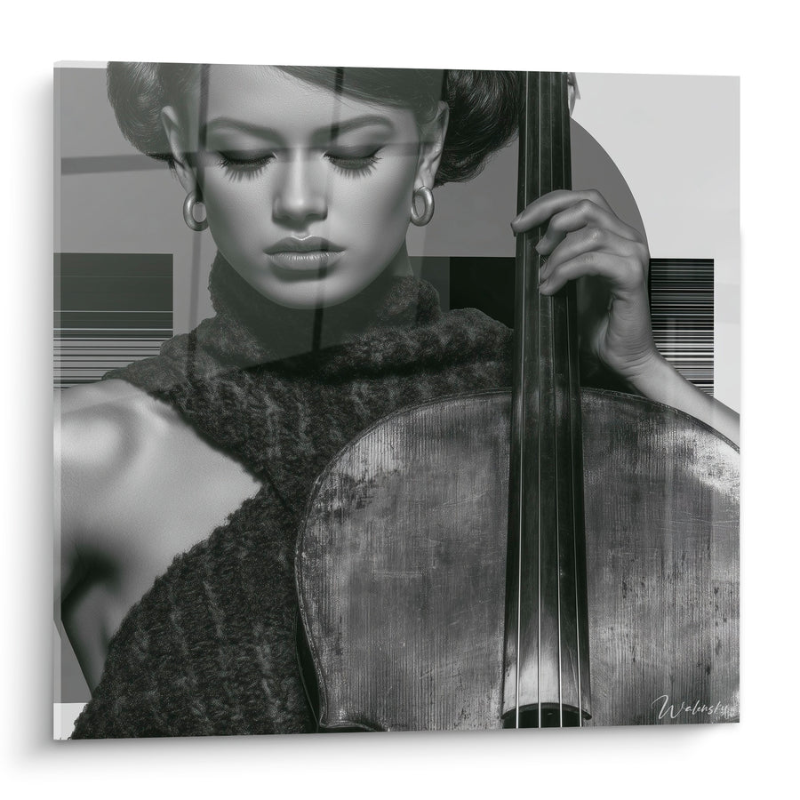 Tableau Musique noir et blanc violoncelliste boucles d'oreilles - Écharpe torsadée - Edition Musique