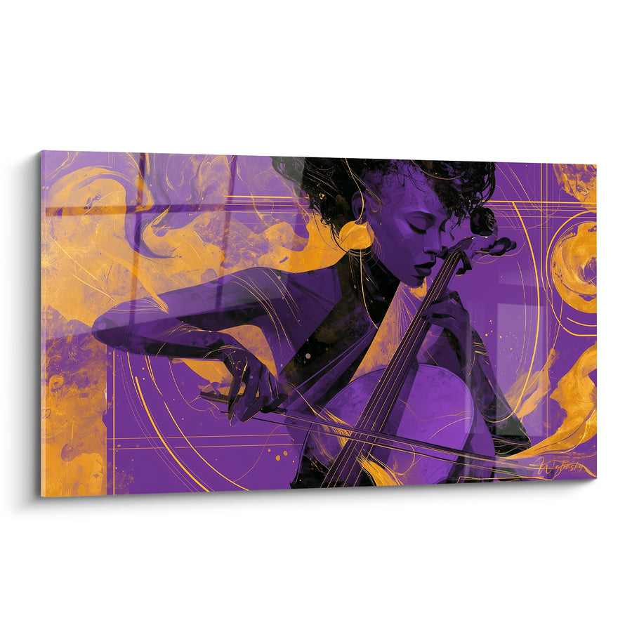Tableau Musique violoncelliste violet et doré - Souffle du violoncelle - Edition Musique