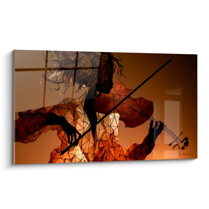 Tableau Musique violoniste ambre et anthracite facettes - Vibration lumineuse - Edition Musique