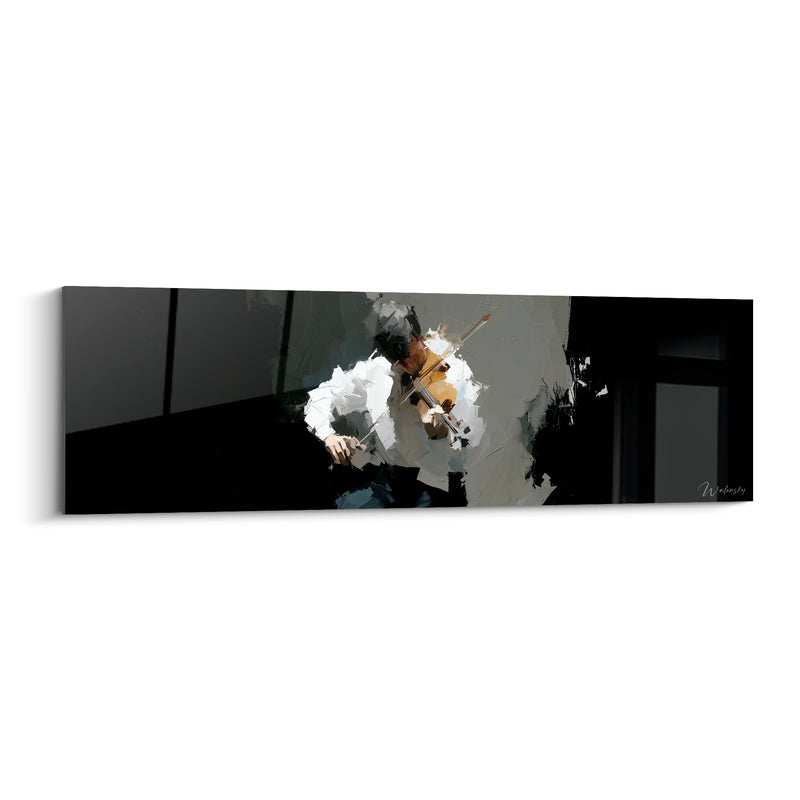 Tableau Musique blanc et noir violoniste isolé - Silhouette en clair-obscur - Edition Musique