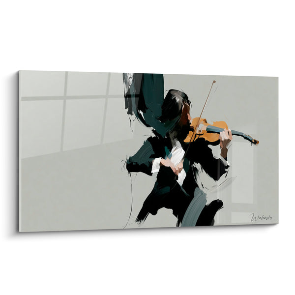 Music Painting Gray Green Violinist Black Jacket White Shirt - Bow's Surge - Music Edition