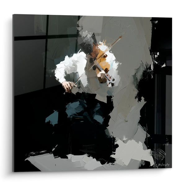Music Painting gray white violinist shirt dazzling - Windowed windows in the background - Music Edition